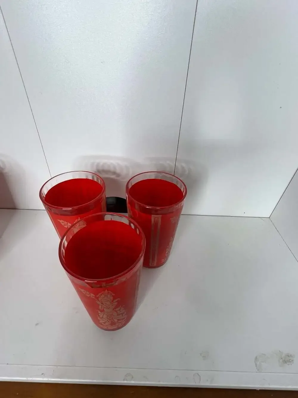 Set of 3 Vintage Federal Glass Red and Gold Thai Goddess Highball Tumblers